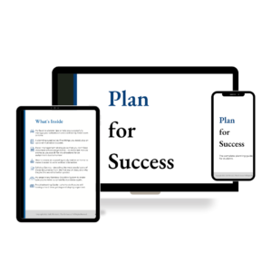 digital mockup of plan for success on computer, tablet, and phone screens