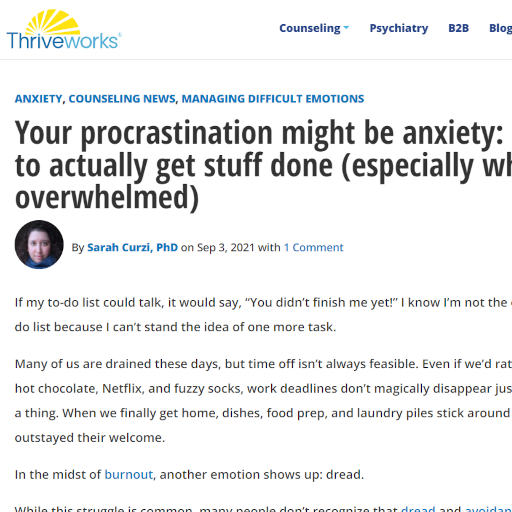 article screenshot: Your procrastination might be anxiety: how to actually get stuff done (especially when you're overwhelmed)